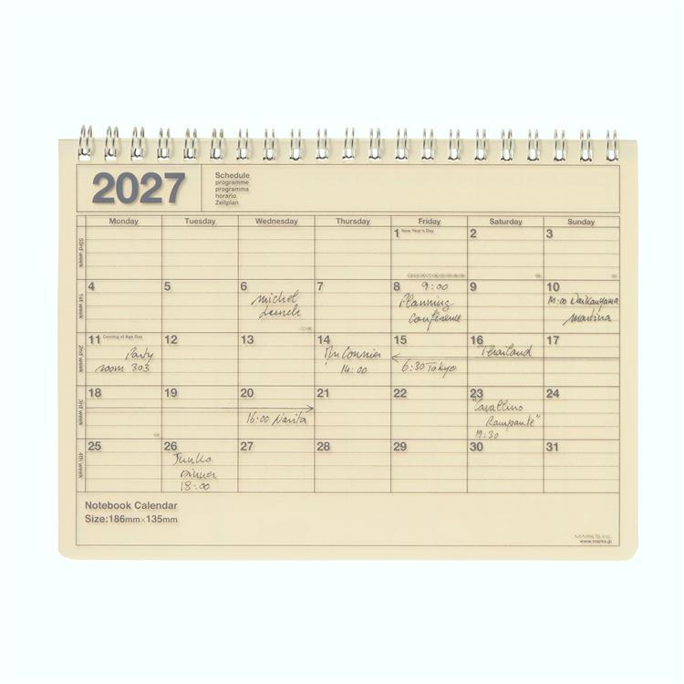 2027年1月始まり 月間 B6 ノートブックカレンダー S アイボリー アイボリー