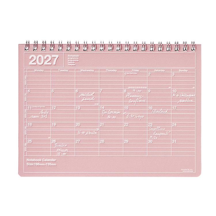 2027年1月始まり 月間 B6 ノートブックカレンダー S ピンク ピンク