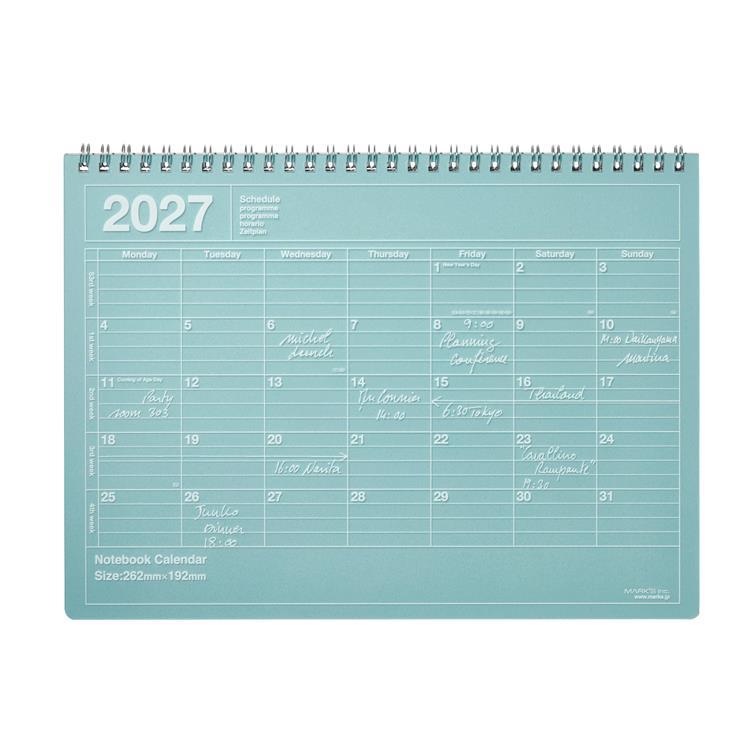 2027年1月始まり 月間 ノートブックカレンダー M ブルー ブルー