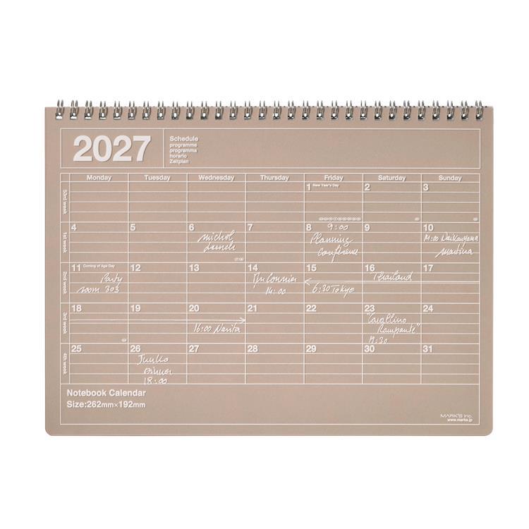 2027年1月始まり 月間 ノートブックカレンダー M ブラウン ブラウン