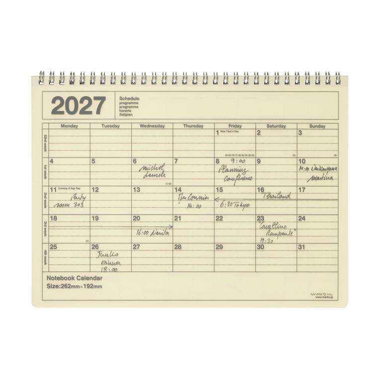 2027年1月始まり 月間 ノートブックカレンダー M アイボリー アイボリー