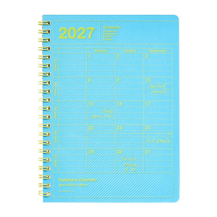 2027年1月始まり 月間 ノートブックカレンダー S 縦型 ネオンブルー ネオンブルー
