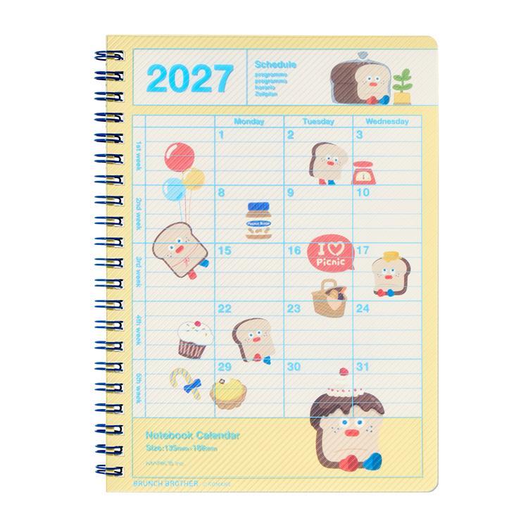 2027年1月始まり 月間 ノートブックカレンダー S 縦型 ブランチブラザー トースト トースト