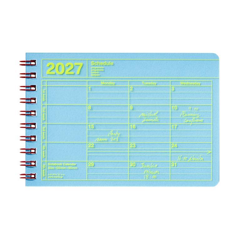 2027年1月始まり 月間 ノートブックカレンダー XS ブルー ブルー