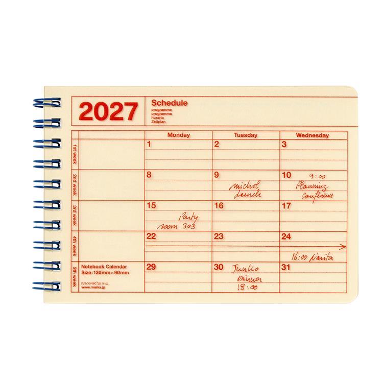 2027年1月始まり 月間 ノートブックカレンダー XS アイボリー アイボリー