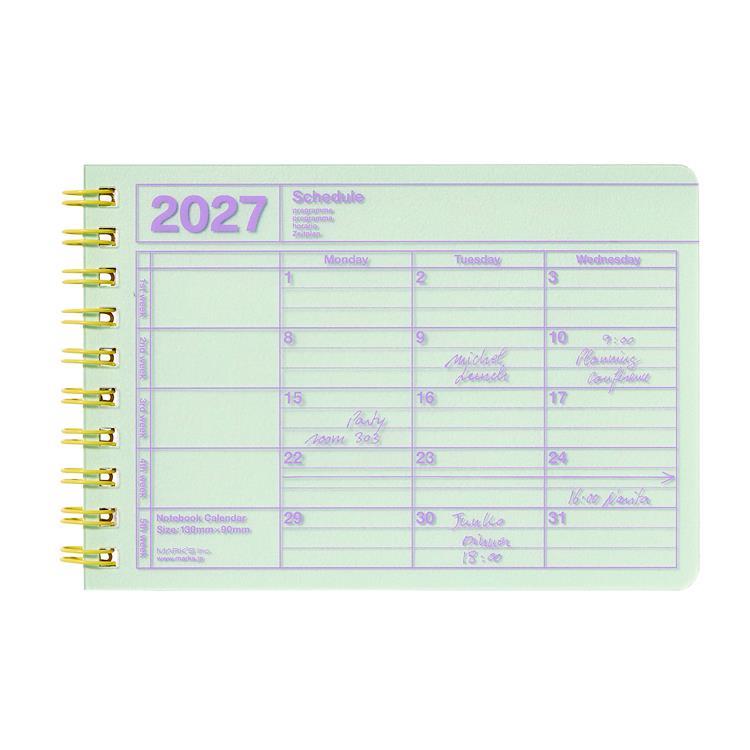 2027年1月始まり 月間 ノートブックカレンダー XS ミント ミント