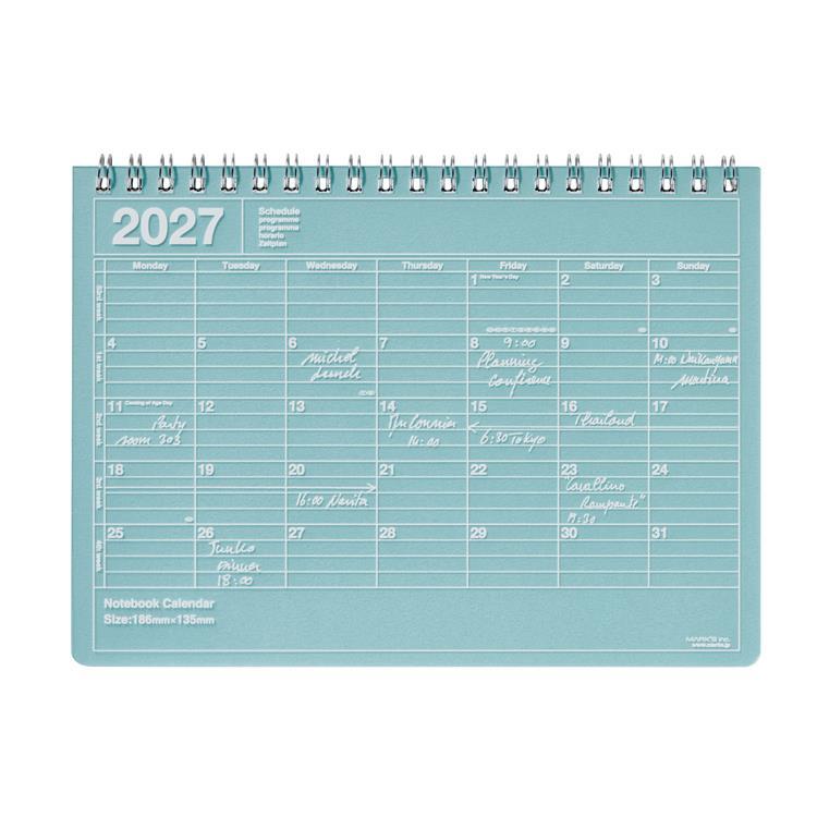 2027年1月始まり 月間 ノートブックカレンダー S ブルー ブルー