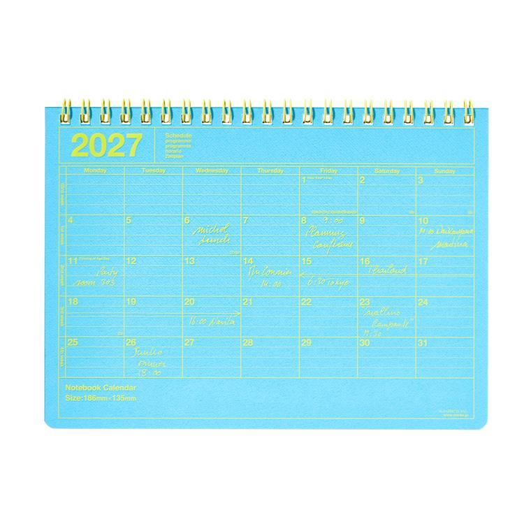 2027年1月始まり 月間 ノートブックカレンダー S ネオンブルー ネオンブルー