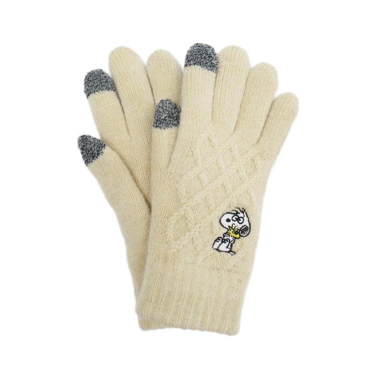 ワンポイント刺繍 スマートフォン対応ケーブル手袋 ピーナッツ びっくり びっくり