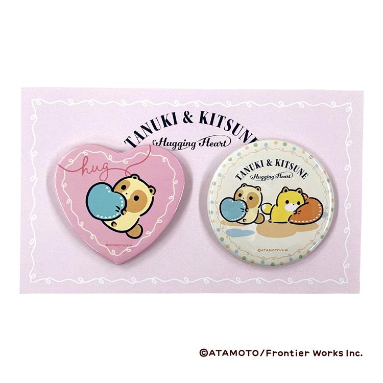 タヌキとキツネ 缶バッジセット ピンク ピンク