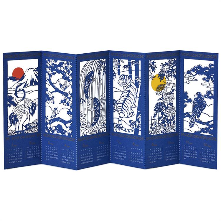 和風クリスマスカード 紺の動植物カレンダー