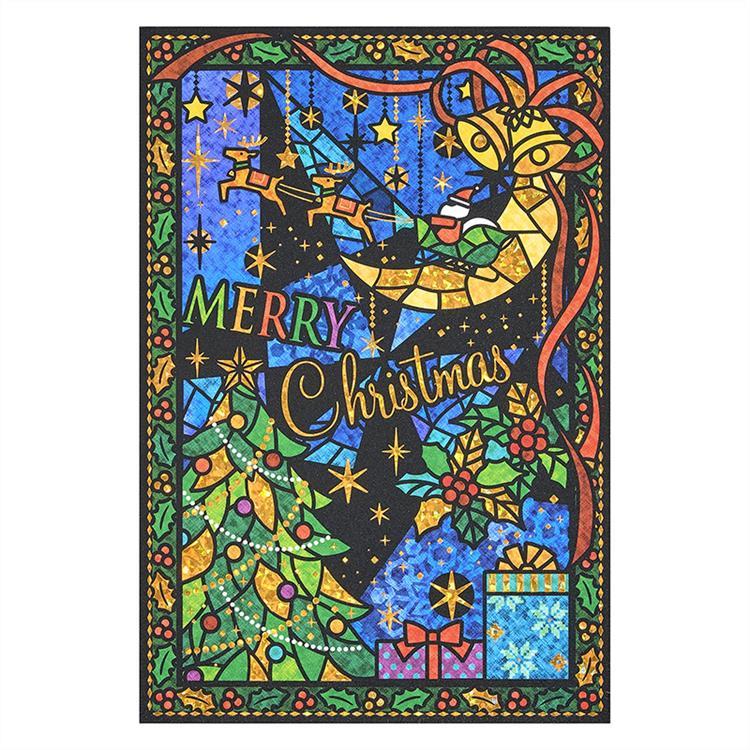 クリスマスポストカード 切り絵風クリスマス風景