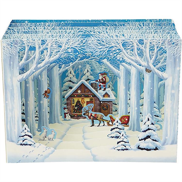 クリスマスカード 立体 雪の森の奥に家