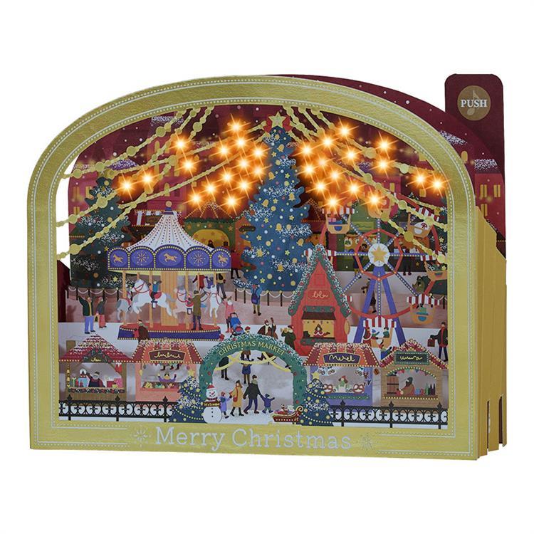 クリスマスメロディカード 金の枠にクリスマスマーケット