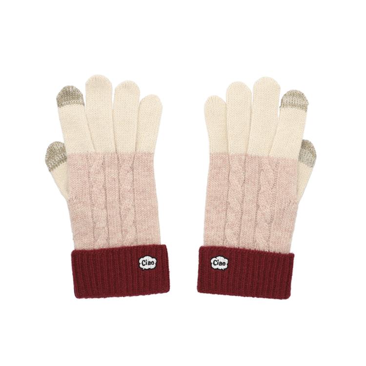 アイタッチグローブ ケーブル編み ベージュ×ワインレッド【ロフト限定】 ベージュ×ワインレッド