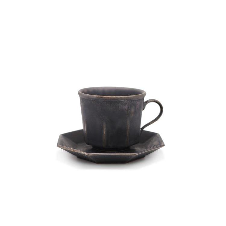 オクタゴナルカップ&ソーサー 240ml ブラス エイシェントポタリー カップ&ソーサー:ホワイト