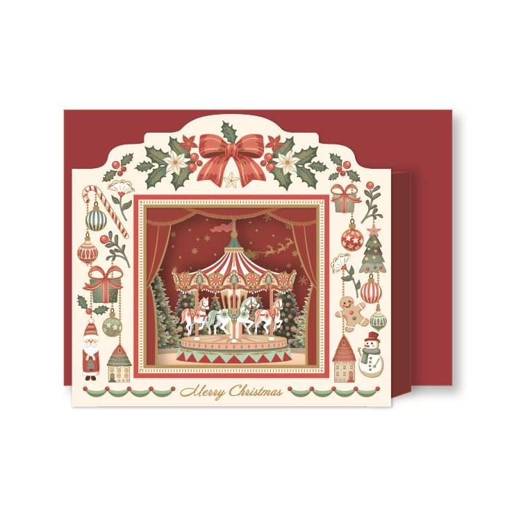 クリスマスカード 立体 シアター 赤 赤