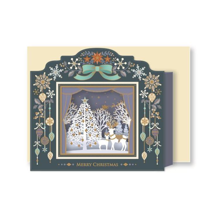 クリスマスカード 立体 シアター 青 青