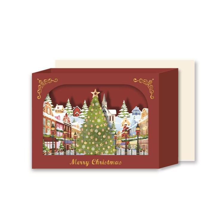 クリスマスカード 立体 街並とツリー 街並とツリー