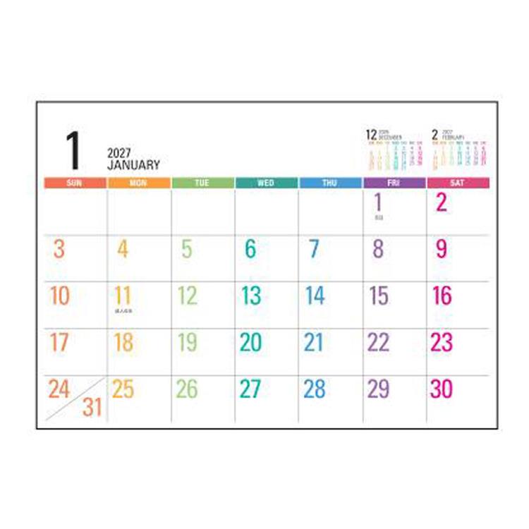 2027年1月始まり 壁掛け A3 ウォールカレンダー L