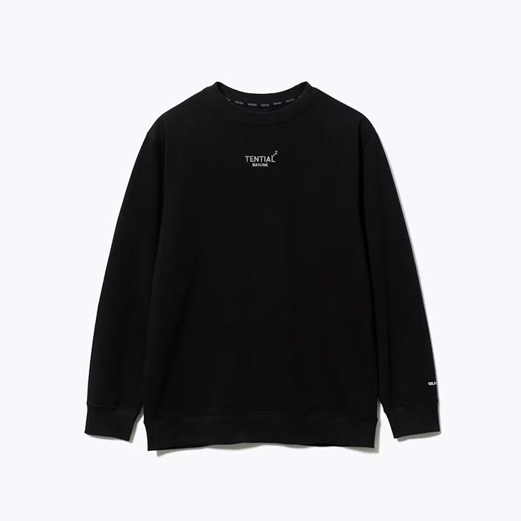 リカバリーウェア スウェット メンズ 長袖クルーネックシャツ ブラック XLサイズ XL:ブラック