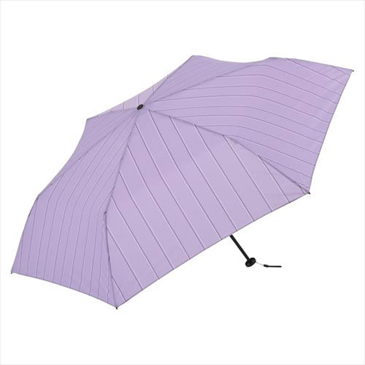 晴雨兼用折りたたみ傘 カーボン軽量ミニ５５ ストライプ ラベンダー