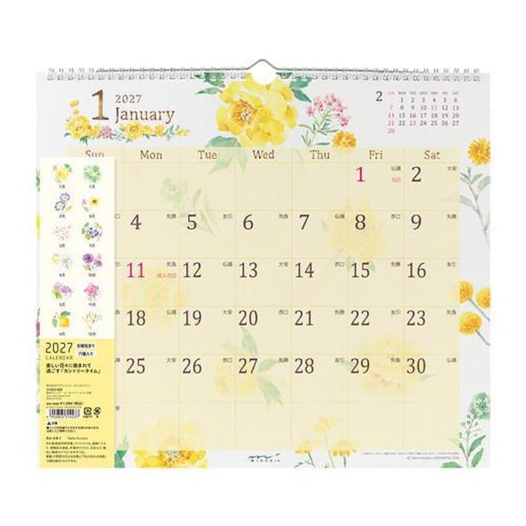 2027年1月始まりカレンダー L 壁掛け カントリータイム 花柄 カントリータイム 花柄