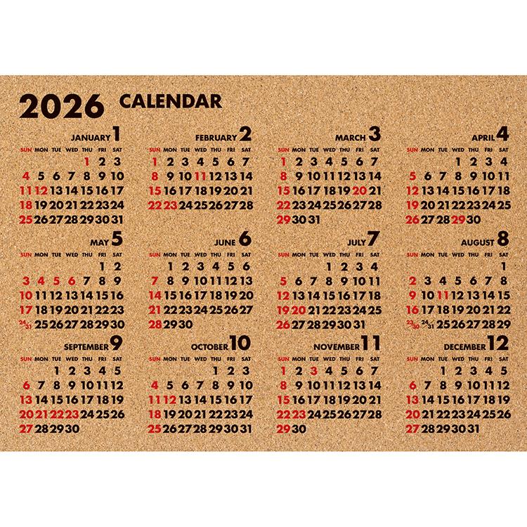 2026年1月始まり コルク年間カレンダー フーツラ フーツラ