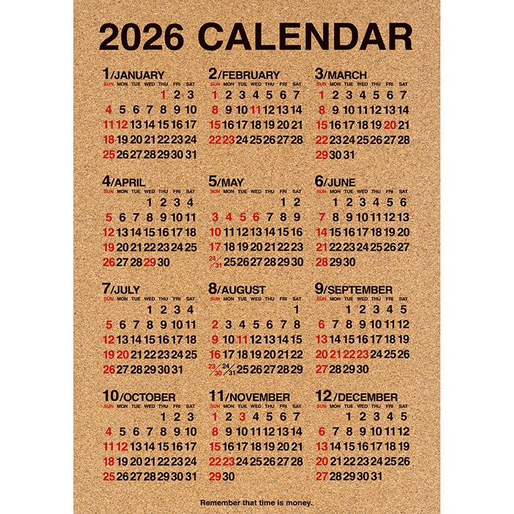 2026年1月始まり コルク年間カレンダー タテ タテ