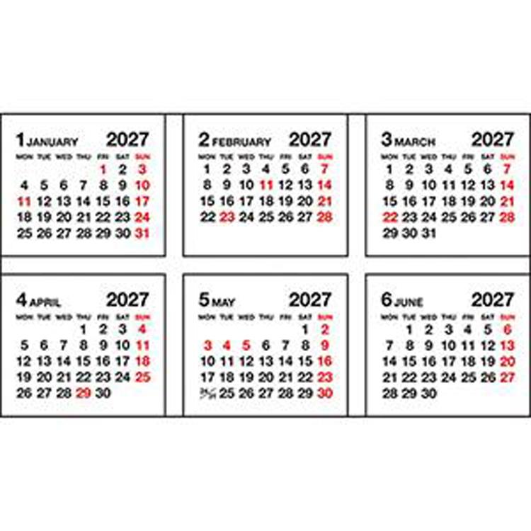 2027年1月始まり シートふせんカレンダー S ベーシック ベーシック S