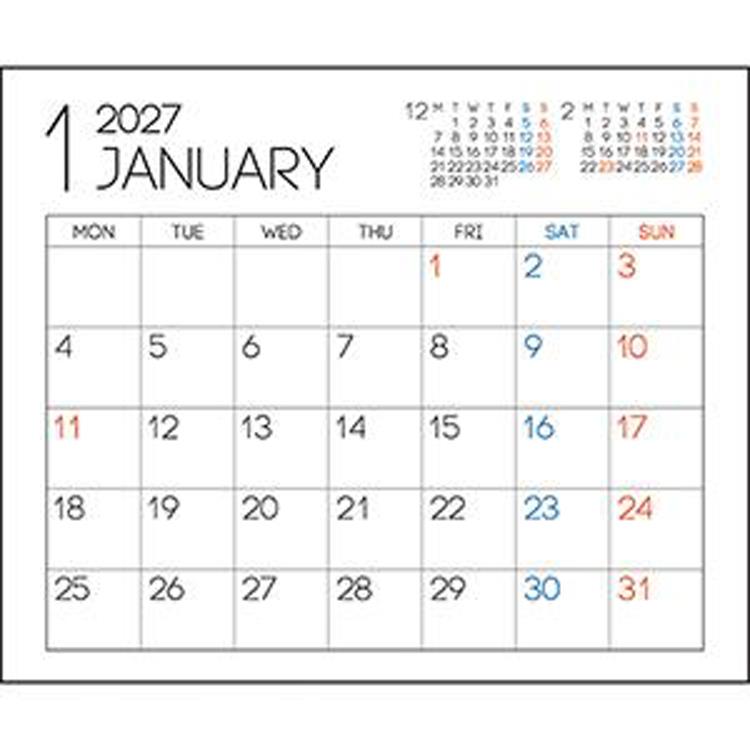 2027年1月始まり シートふせんカレンダー M 書込シンプル 書込シンプル M