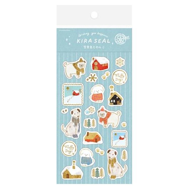 冬柄シール 雪景色とわんこ 雪景色とわんこ