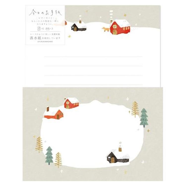 冬柄レターセット 雪降る家 雪降る家