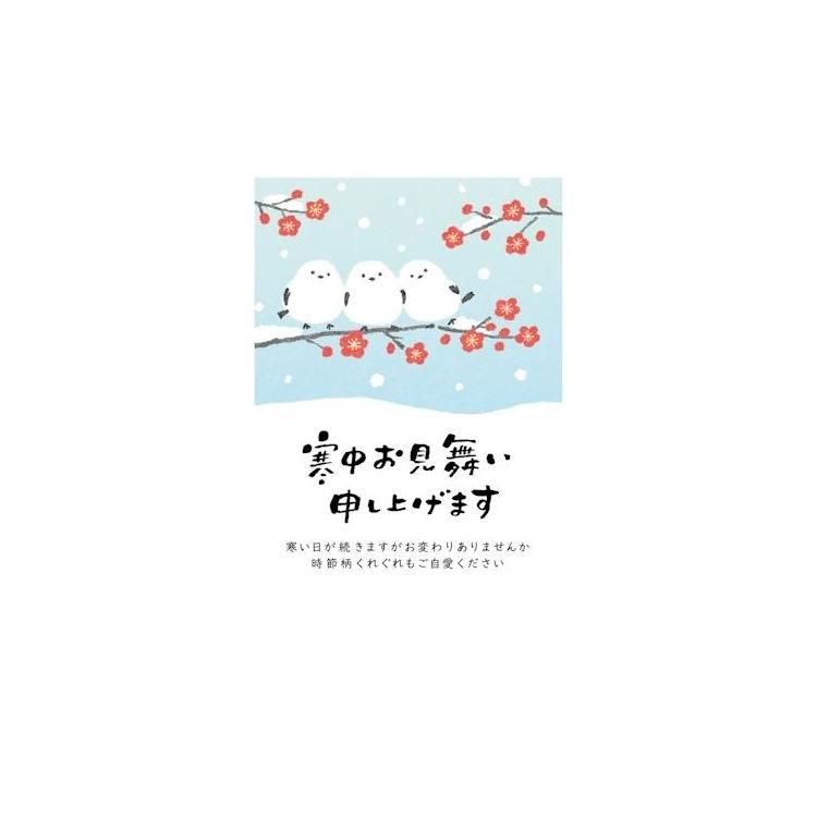 切手付き寒中見舞いはがき 梅と白いトリ 3枚入り 梅と白いトリ