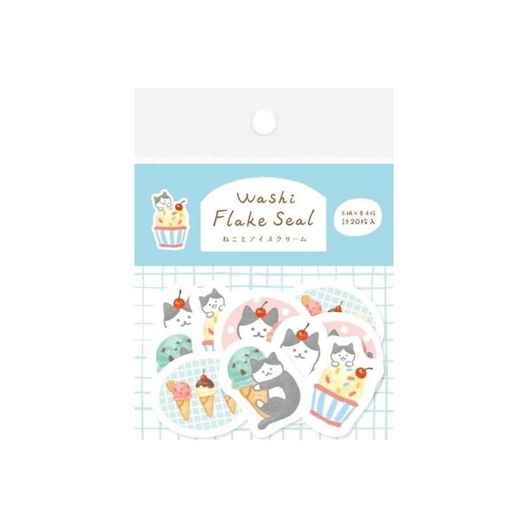 【C】 サマー　夏　スイカ　アイス　レターセット　フレークシール 夏柄 シール ねことアイスクリーム(ねことアイスクリーム