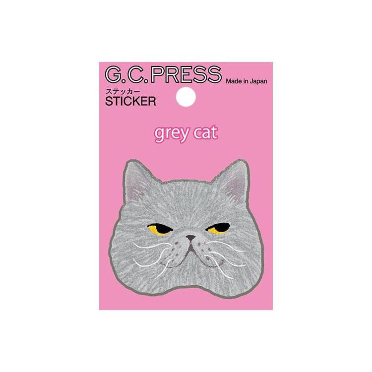 ステッカー 猫顔 グレー グレー