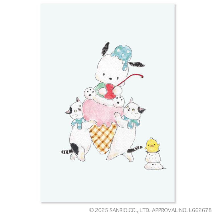 ポストカード トコロコムギ×サンリオキャラクターズ ポチャッコと仲良しアイスクリームにゃんこ ポチャッコ