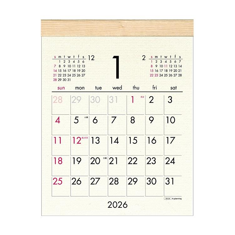 2026年1月始まりカレンダー 壁掛け ウッディーコットン S