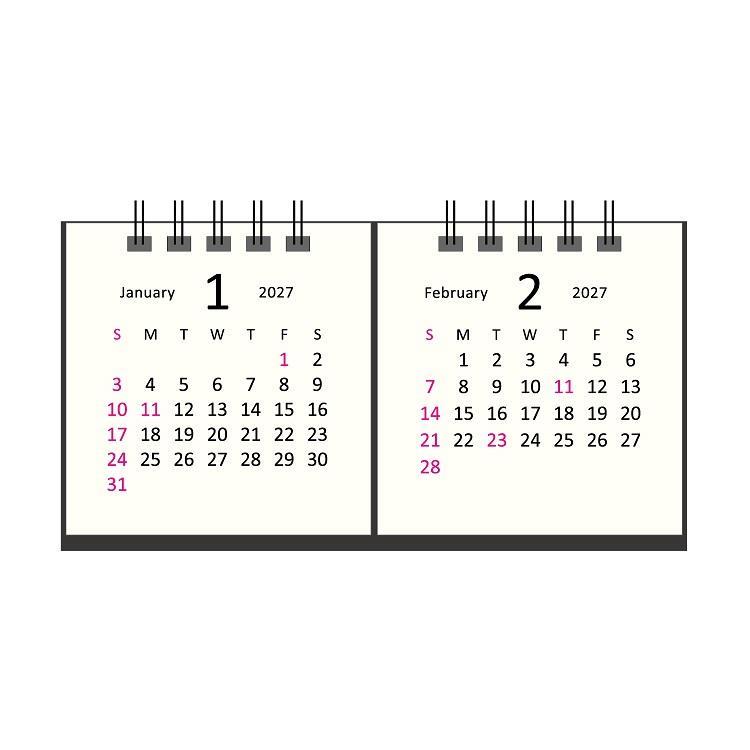 2027年1月始まりカレンダー 卓上 タイニー 2マンス アイボリー