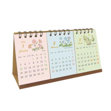 2026年1月始まりカレンダー 卓上 3ヶ月 フラワー
