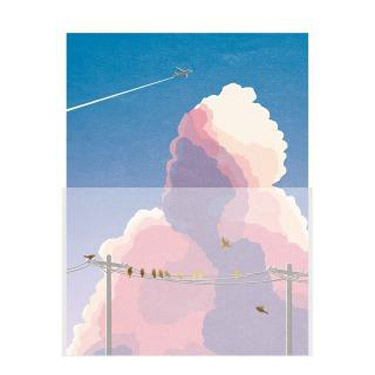 風景レターセット 夕焼けと鳥