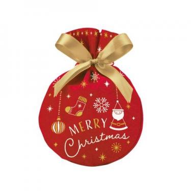 クリスマス巾着バッグ ラウンド ホリデーレッド