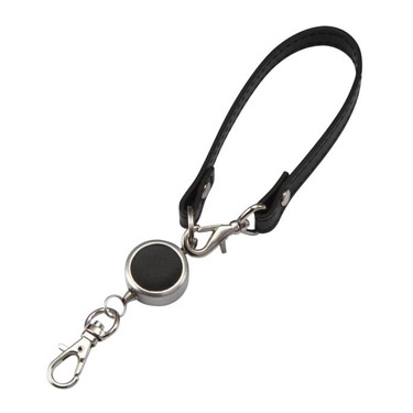 牛革製 コードリール付ストラップ クロ