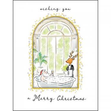 クリスマスカード ラグジュアリーサンタ おふろ