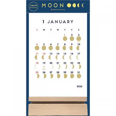 2026年1月始まりカレンダー 卓上 レタープレススタンド 月の満ち欠け