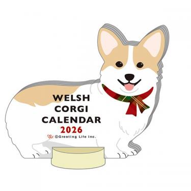 2026年1月始まりカレンダー 卓上 アニマルダイカット コーギー