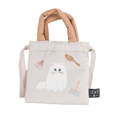 クッション巾着 そで山かほ子 CAT& ベージュ