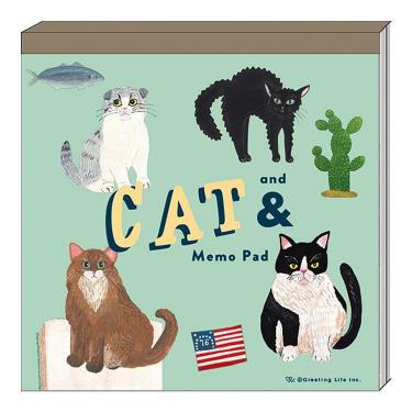 スクエアメモ そで山かほ子 CAT& グリーン