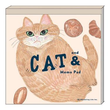 スクエアメモ そで山かほ子 CAT& ベージュ