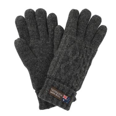 グローブ ケーブル編み チャコール タスマニアラムウール【ロフト限定】